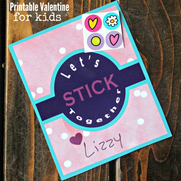 Download and print this easy Printable Valentines Day Cards - Let's stick together is a cute and easy valentines day card idea. Just print, add stickers, and your kids have the cutest Valentines without all the work or money. 