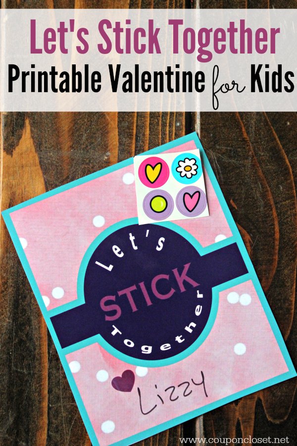 Download and print this easy Printable Valentines Day Cards - Let's stick together is a cute and easy valentines day card idea. Just print, add stickers, and your kids have the cutest Valentines without all the work or money. 
