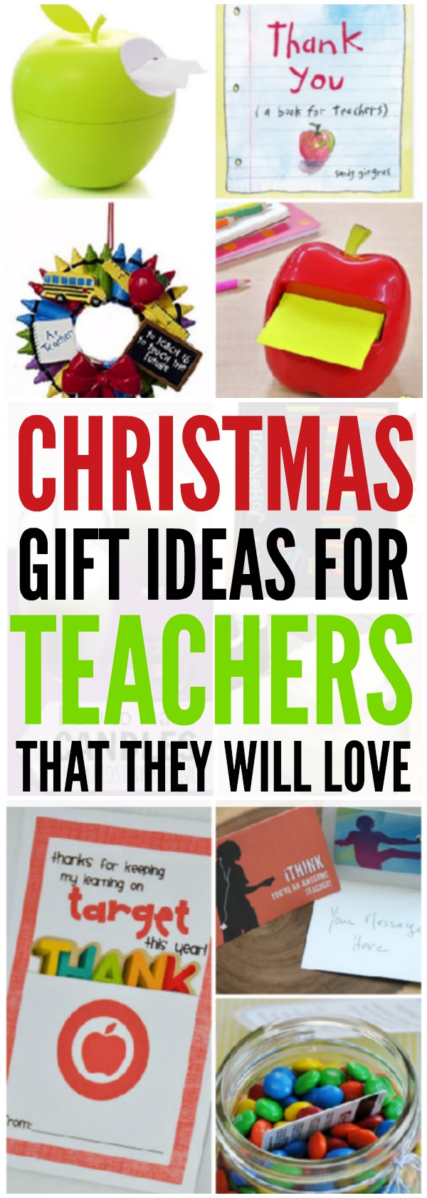 20 Christmas gift ideas for teachers. These gifts for teachers are frugal & fun. We have some homemade gift ideas for teachers and even fun gift card ideas. 